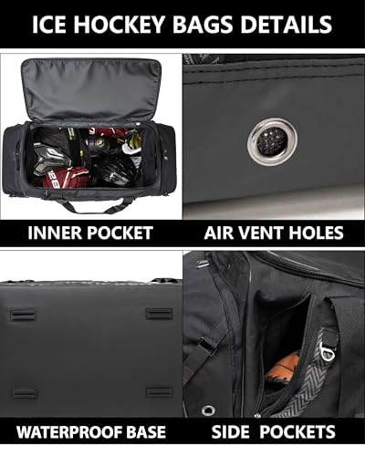 Ice Hockey Gear Bag 40-Inch Duffle Bag for Equipment, Black, Sport Storage