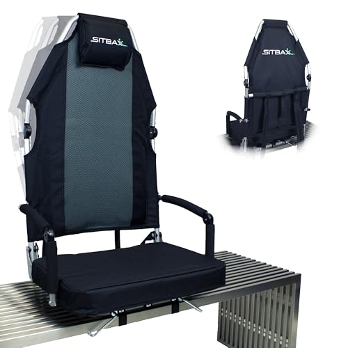 SitBax Black Padded Bleacher Seat with Recline & 360° Swivel - Portable Stadium Chair