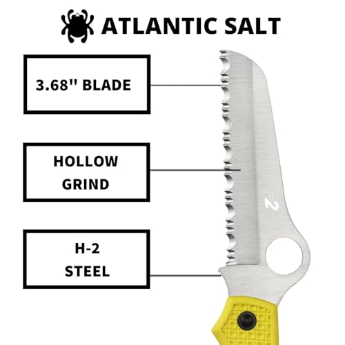 Spyderco Atlantic Salt Yellow Serrated Rescue Knife - Rust-Resistant, Safety Sheepfoot Blade