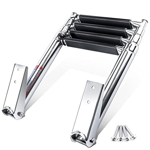 4 Step Telescopic Boat Ladder - Stainless Steel Marine Dock & Pontoon Ladder - Max 900lb Capacity - Hoffen