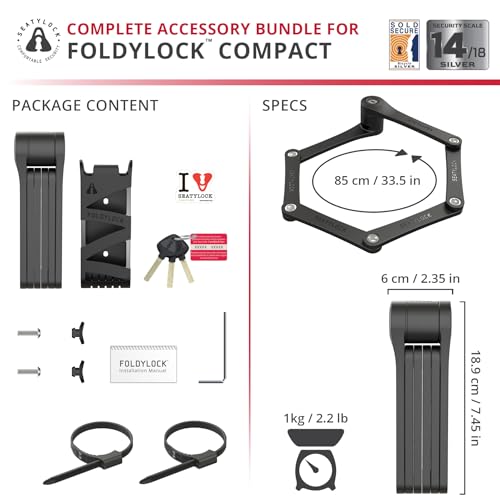 Seatylock FoldyLock Compact Black Folding Bike Lock 33.5 Inch Key Security