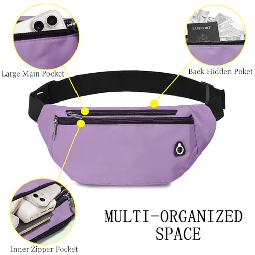 Water-Resistant Fanny Pack for Men & Women - 3 Zipper Pockets, Crossbody/Waist Bag (1 pack, Light Purple)