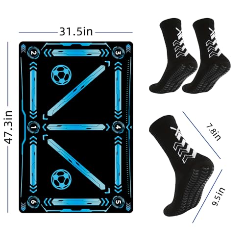 ZVD Soccer Training Mat 47.3x31.5in with Video Tutorials Non-Slip Footwork Practice Blue