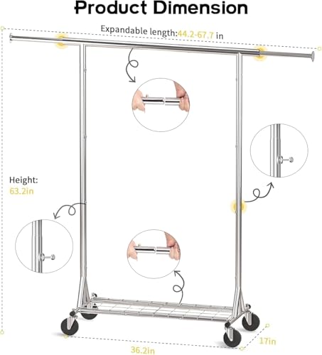 Heavy Duty Rolling Garment Rack with Wheels - Silver, 550LBS Capacity