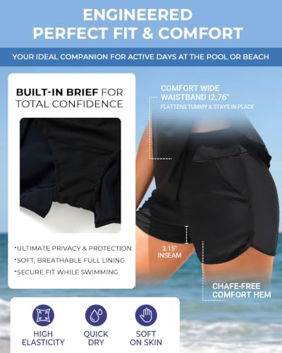 Yonique Black XX-Large Strapless Flowy Bandeau Tankini & Shorts Swimsuit Set
