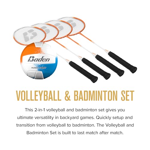 Baden Volleyball & Badminton Combo Set with 32ft Net - Orange/Blue Variation