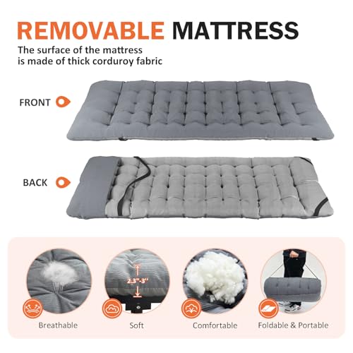 Adult Camping Cot with Cushion - Foldable Bed, Grey Portable Rest