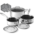 Useluck Silver Hybrid Nonstick Pot Set with Lid, 1.5/2 Qt Saucepan & 5 Qt Stock Pot