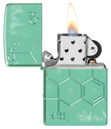 Zippo Leaf Lighter - High Polish Green Cannabis Design Windproof Refillable