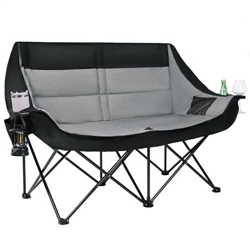 Heavy Duty 2-Person Camping Loveseat Chair - Grey, Non-Heating, 800LBS Support