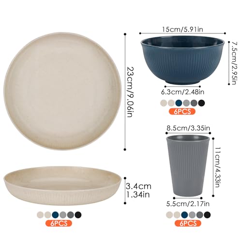 Plastic Dinnerware Set for 6 People 18pcs Camping Plates Bowls Cups