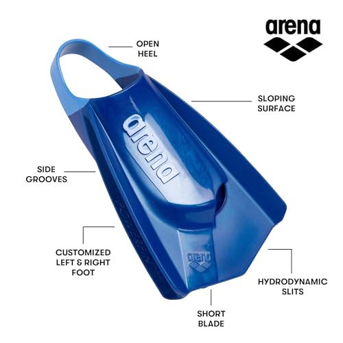 Arena Powerfin Pro II Swim Training Fins Blue Size 6-7 Unisex Silicone Short Blade