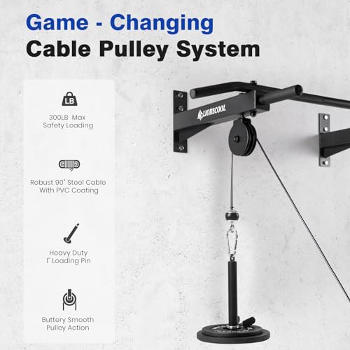 LIONSCOOL Multifunctional Wall Mounted Pull Up Bar with Pulley System - 48" with 16"/24" Spacing