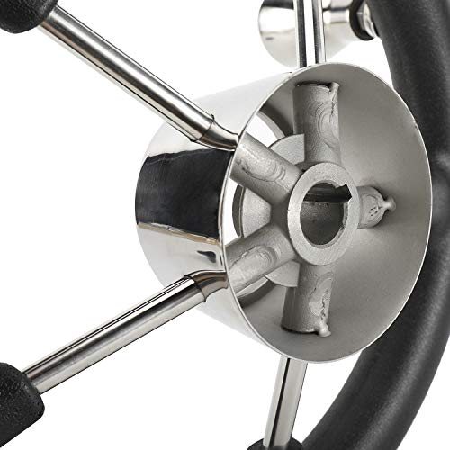 Marine Stainless Steel Boat Steering Wheel 11.5 Inch with Knob - Black PU Foam