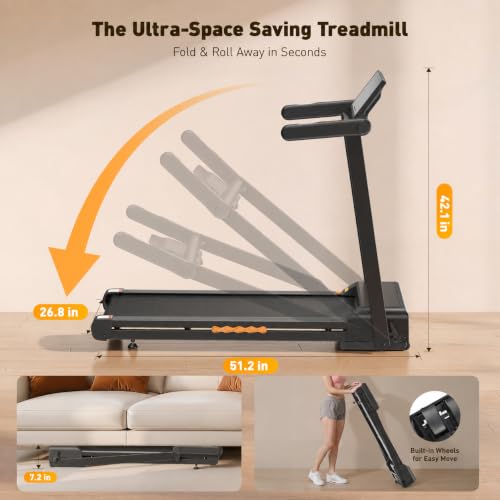 JAGJOG Foldable Ebony Treadmill with 15% Auto Incline & 8.8 MPH Speed