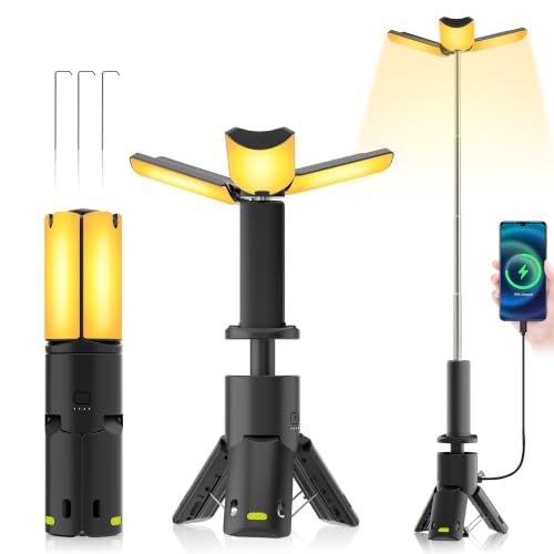 Rechargeable LED Camping Lantern with Telescopic Pole, 360° Light, Waterproof & Power Bank