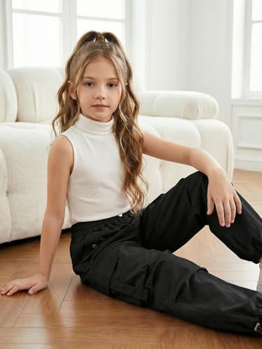 Girls' Cargo Pants Y2K Baggy Joggers with Elastic Waist 11-12 Years Black