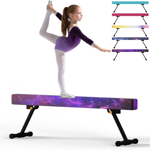 Starry Pink 6FT Gymnastics Balance Beam for Kids, Adjustable Height Training