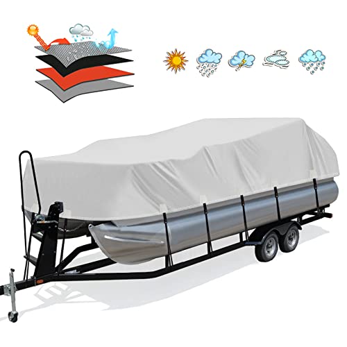 Solim 22-24FT Pontoon Boat Cover Waterproof UV Resistant Heavy Duty 1200D Gray
