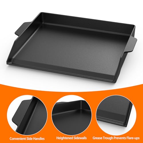 Cast Iron BBQ Flat Top Griddle - 18.6x14 Inch Non-Stick Outdoor Cooking