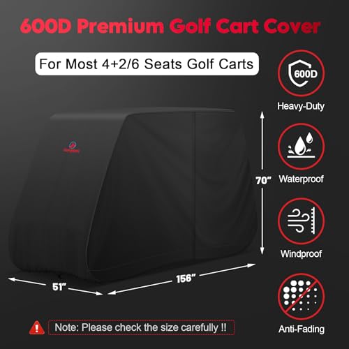 XXL 6-Passenger Waterproof Golf Cart Cover - 600D Enclosure for EZGO, Club Car, Yamaha