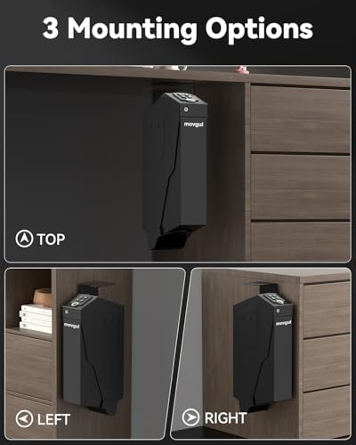 Biometric Drop-Down Bedside Gun Safe - 3 Access Methods, Mountable Pistol Safe for Nightstand, Desk, Car - No LCD