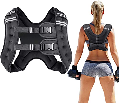 Black 16 lbs Weighted Vest for Men & Women with Reflective Strips & Adjustable Straps
