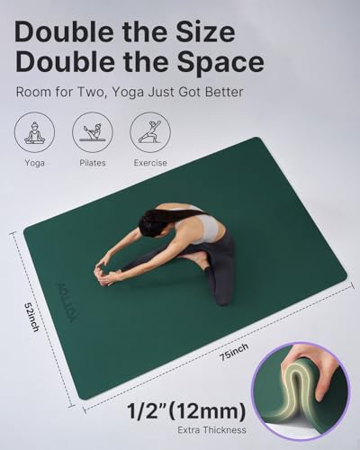 Green Large Yoga Mat 75x52 Inch Extra Wide Non-Slip TPE Exercise Mat for Pilates & Fitness