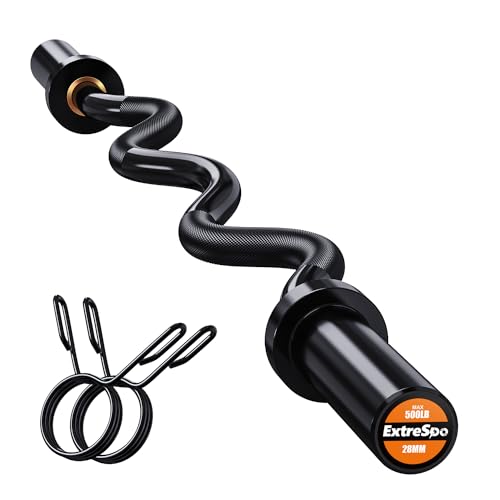 Olympic EZ Curl Barbell Bar 47-Inch Black Chrome for 2-Inch Plates with Collars