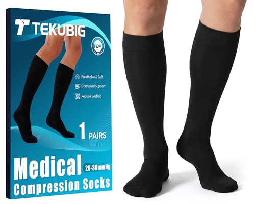 Black XXL Compression Socks Knee High 20-30 mmHg Support Stockings for Women Men