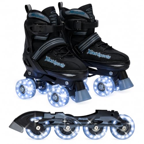 Xino Sports Kids 2-in-1 Inline & Roller Skates Gray Large Size 5-8 - LED Light Up