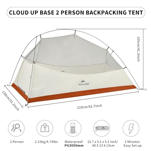 Naturehike Cloud-Up 2 Person Tent - Ultralight Waterproof Backpacking Tent in Orange
