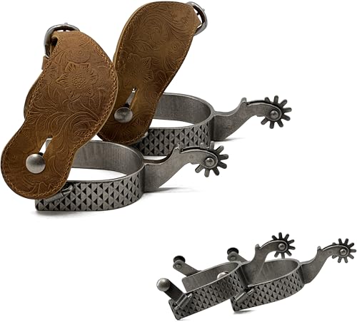 Men's Western Cowboy Spurs with Antique Silver Finish and Straps