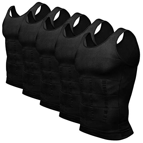 Men's Compression Shapewear Tummy Tank Top - Large Black 5 Pack