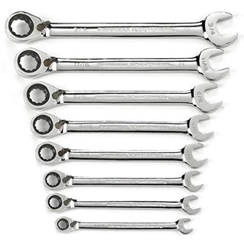 8 Pc SAE Reversible Ratcheting Wrench Set with Wrench Rack - Lifetime Warranty