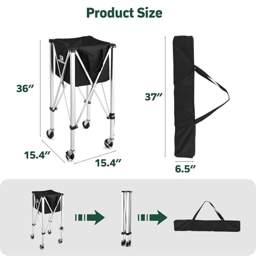 YooKoo Pickleball Ball Hopper Cart with Removable Bag & Locking Wheels