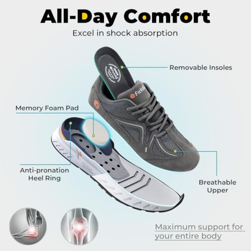 FitVille Men's Extra Wide Walking Shoes - Rebound Core, 11.5 X-Wide Charcoal Gray