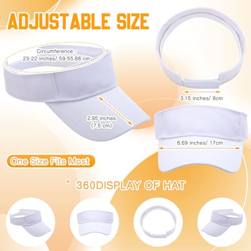 Sun Visor Hats Pack of 36 Adjustable UV Protection Sports Visors - White