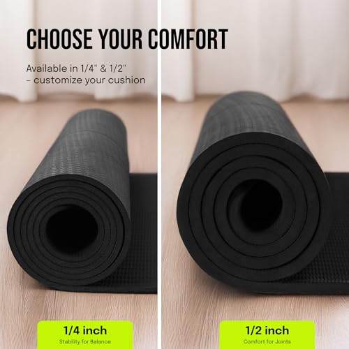 Black Extra Thick Yoga Mat 6x4 ft with Resistance Bands - Extra Cushion