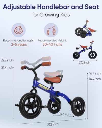 Foldable 3-in-1 Toddler Tricycle & Balance Bike - Blue, Adjustable & Portable