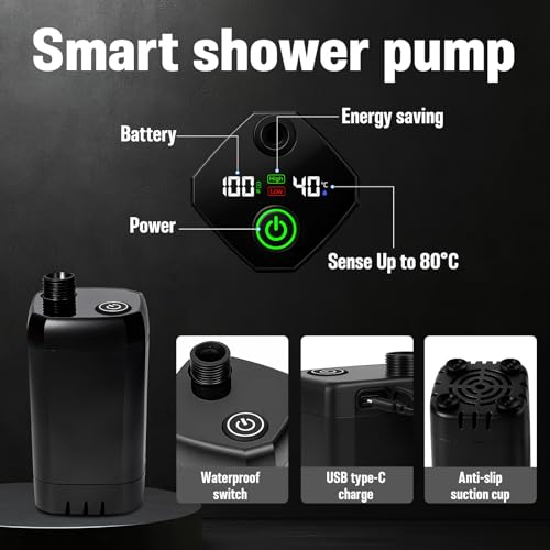 Zappyway 6.6 Gallon Portable Camping Shower with Heater & Tent - Rechargeable Water Pump, Foldable Bucket, LED Light, Car Wash & Pet Bathing