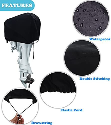 Boat Outboard Motor Cover Fits Up to 20HP Black Waterproof Durable