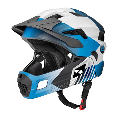 Kids Full Face Bike Helmet with Detachable Mode, Lightweight Safety Helmet - Blue White Black, Small