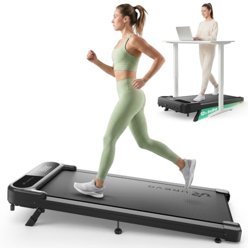 UREVO Black Smart Incline Walking Pad Treadmill with 12% Manual Incline, 7-Layer Belt, App Control, 300lbs Capacity