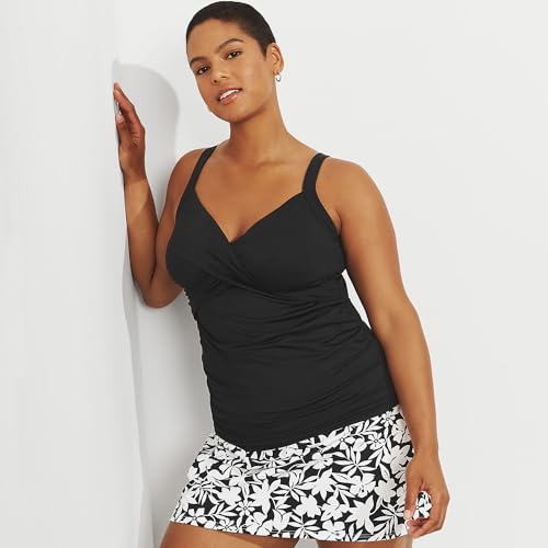 Lands' End Women's Chlorine Resistant Underwire Wrap Tankini Top - 20 Plus Black