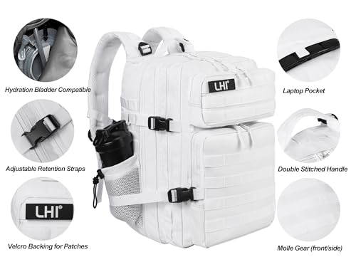 White Military Tactical Backpack 45L Assault Pack with Molle System for Outdoor Camping