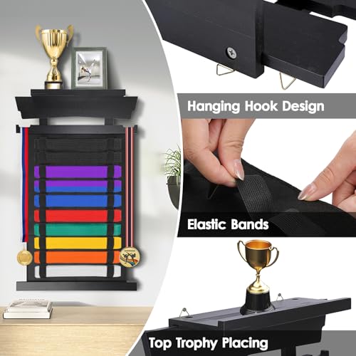 10 Belts Karate Belt Display Rack with Personalized Stickers - Black
