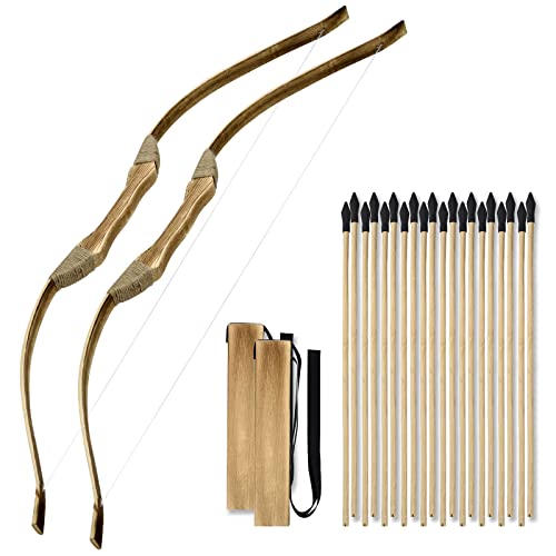 Kids Wooden Bow and Arrow Set - 32 Inch Archery Toy with 2 Bows & 20 Arrows - Black Variation