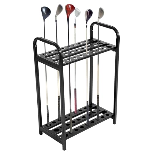 Golf Club Holder Stand for 27 Clubs - 21.6 x 11.8 x 31.5 Inches, Metal Storage Rack with Two-Tier Design