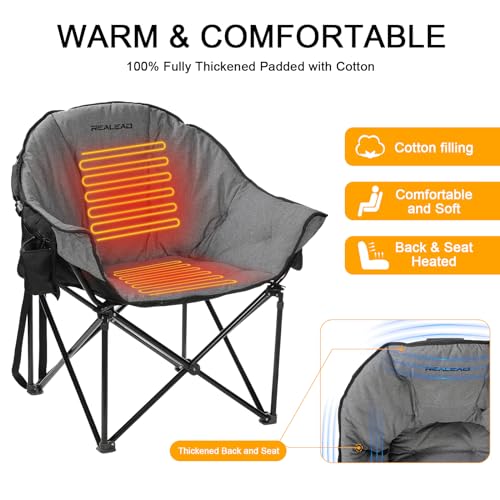RELEASE Oversized Heated Camping Chair with Fully Padded Back & Seat - Grey